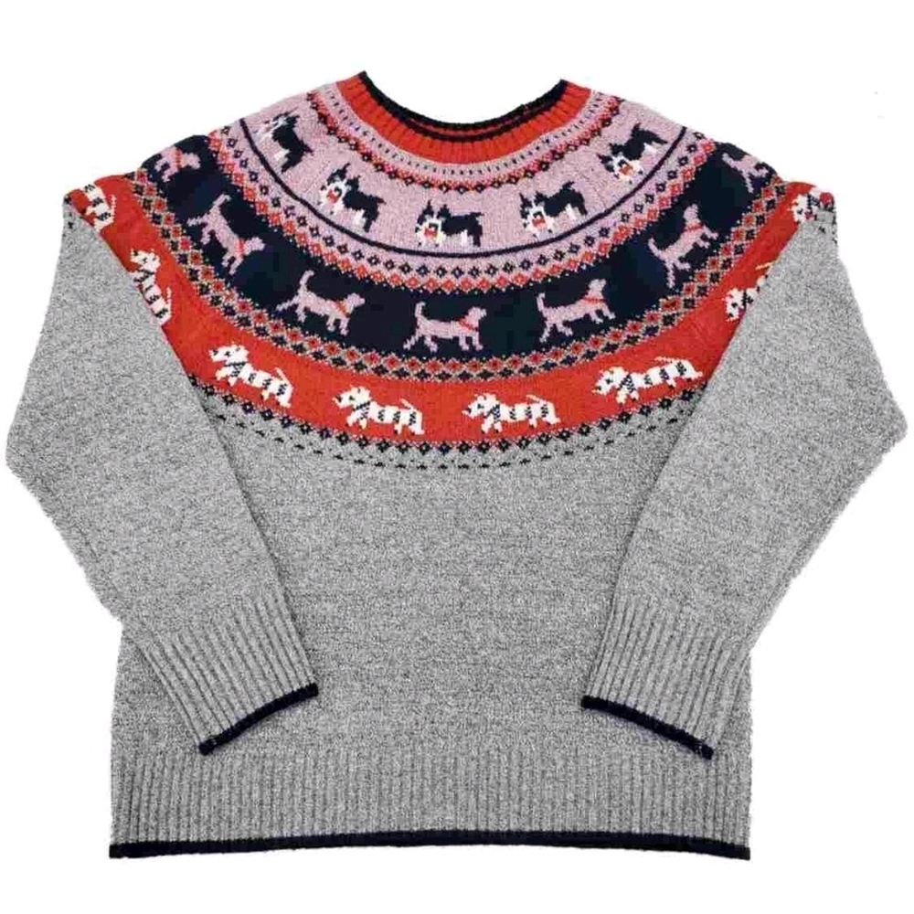 Holiday Time Festive Gray Sweater with Red and Pink Accents